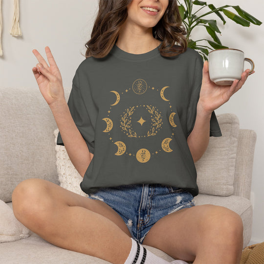Boho Moon Phases T-Shirt | Celestial Lunar Graphic Tee | Mystic Bohemian Shirt