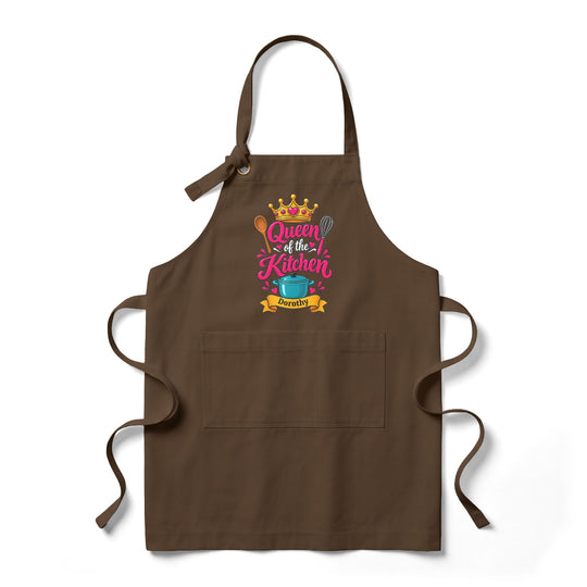 Personalized Queen of the Kitchen Apron with Crown and Utensils | Custom Name Apron | Christmas Gift for Her