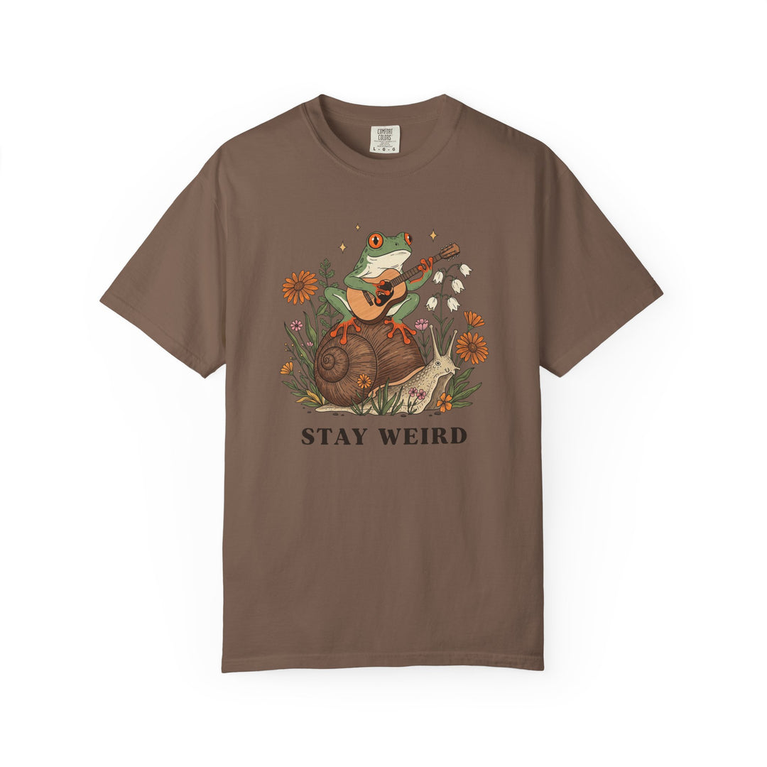Stay Weird Witchy Halloween Gothic Frog T-Shirt | Frog Playing Guitar Sunflower Tee Comfort Colors® Tee for Women