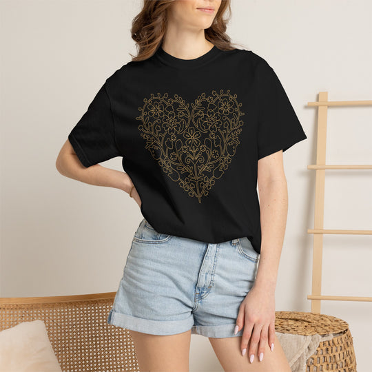 BOHO Floral Heart T-Shirt | Fall Flowers &amp; Hearts Comfort Colors® Tee for Women