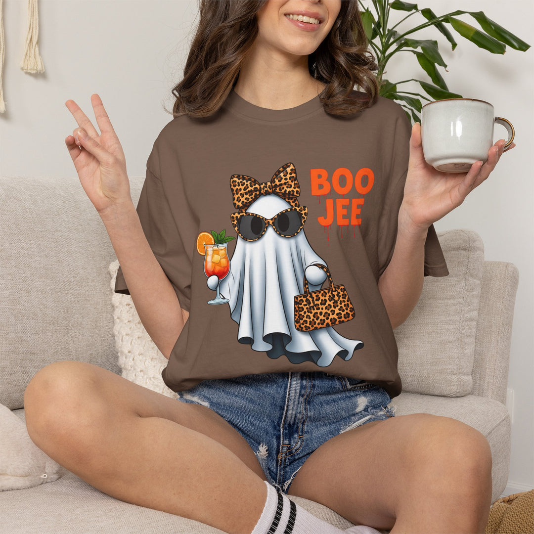 Funny Fall Boo Jee T-Shirt | Fancy Ghost with Designer Bag and Cocktail | Unisex Comfort Colors® Tee