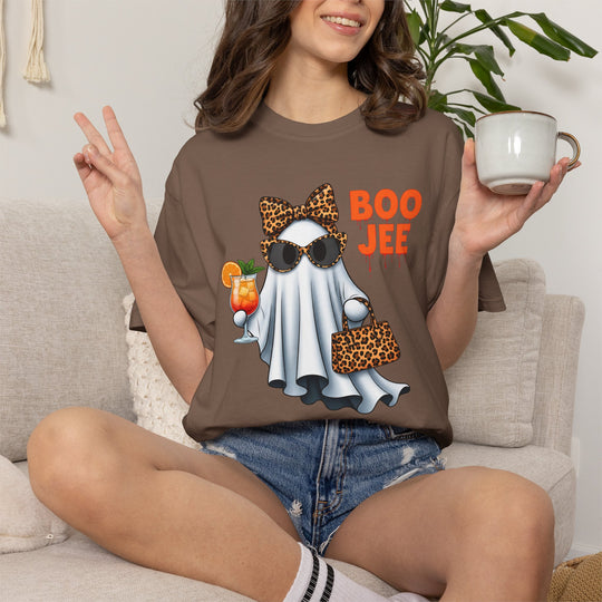 Funny Fall Boo Jee T-Shirt | Fancy Ghost with Designer Bag and Cocktail | Unisex Comfort Colors® Tee