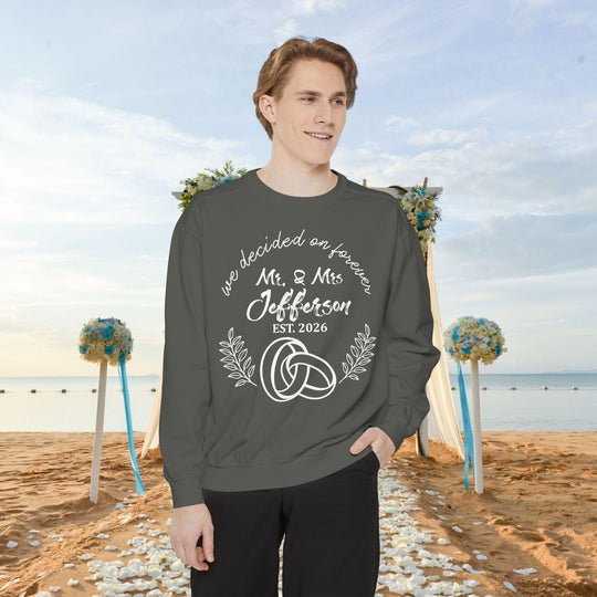 Personalized Mr. &amp; Mrs. Wedding Sweatshirt | Custom Last Name and Est. Date | Comfort Colors 1566 Pullover Sweatshirt