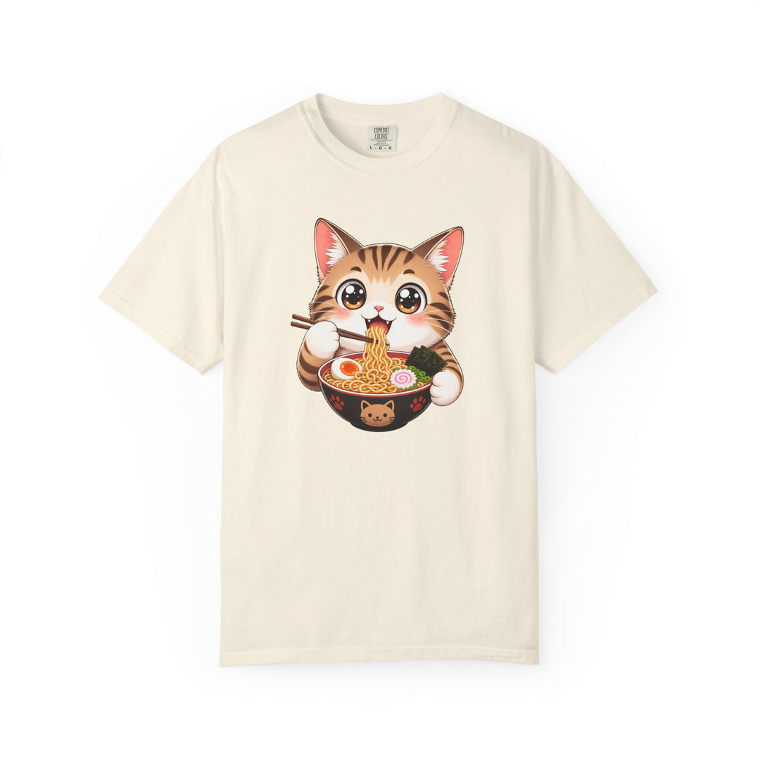 Cat Ramen Anime T-Shirt | Kawaii Cat Eating Ramen Noodles | Unisex Graphic Tee