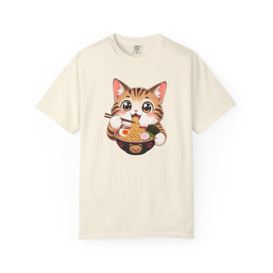 Cat Ramen Anime T-Shirt | Kawaii Cat Eating Ramen Noodles | Unisex Graphic Tee