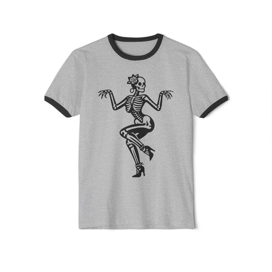 Dancing Pin-Up Skeleton Ringer Tee | Retro Halloween Skull Shirt