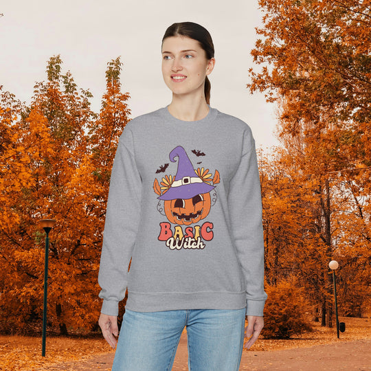 Retro Fall Sweatshirt - Basic Witch with Pumpkin