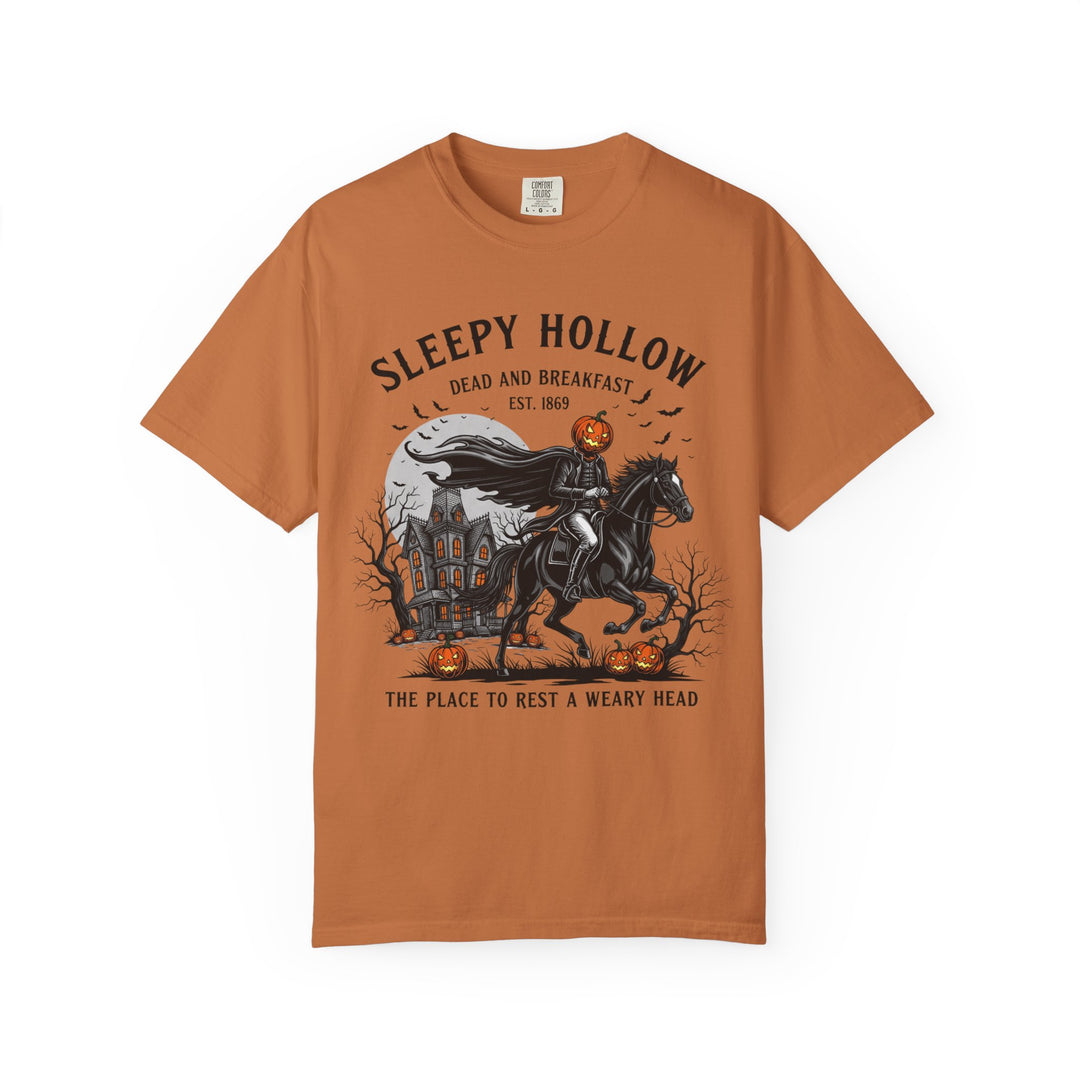 Sleepy Hollow Dead and Breakfast T-Shirt | Halloween Pumpkin Graphic Tee | Cute Autumn Thanksgiving Shirt