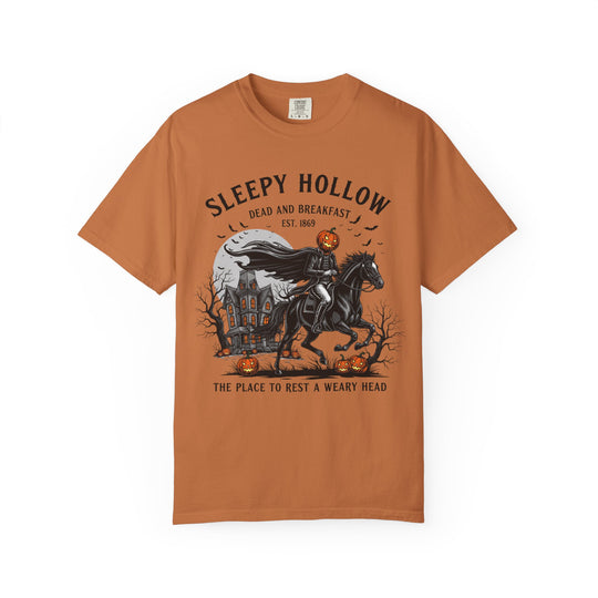 Sleepy Hollow Dead and Breakfast T-Shirt | Halloween Pumpkin Graphic Tee | Cute Autumn Thanksgiving Shirt