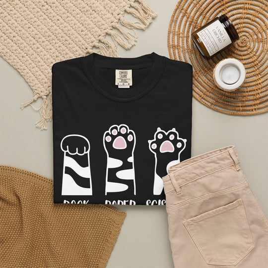 Rock Paper Scissors Cat T-Shirt | Funny Cat Lover Shirt with Cat Paws