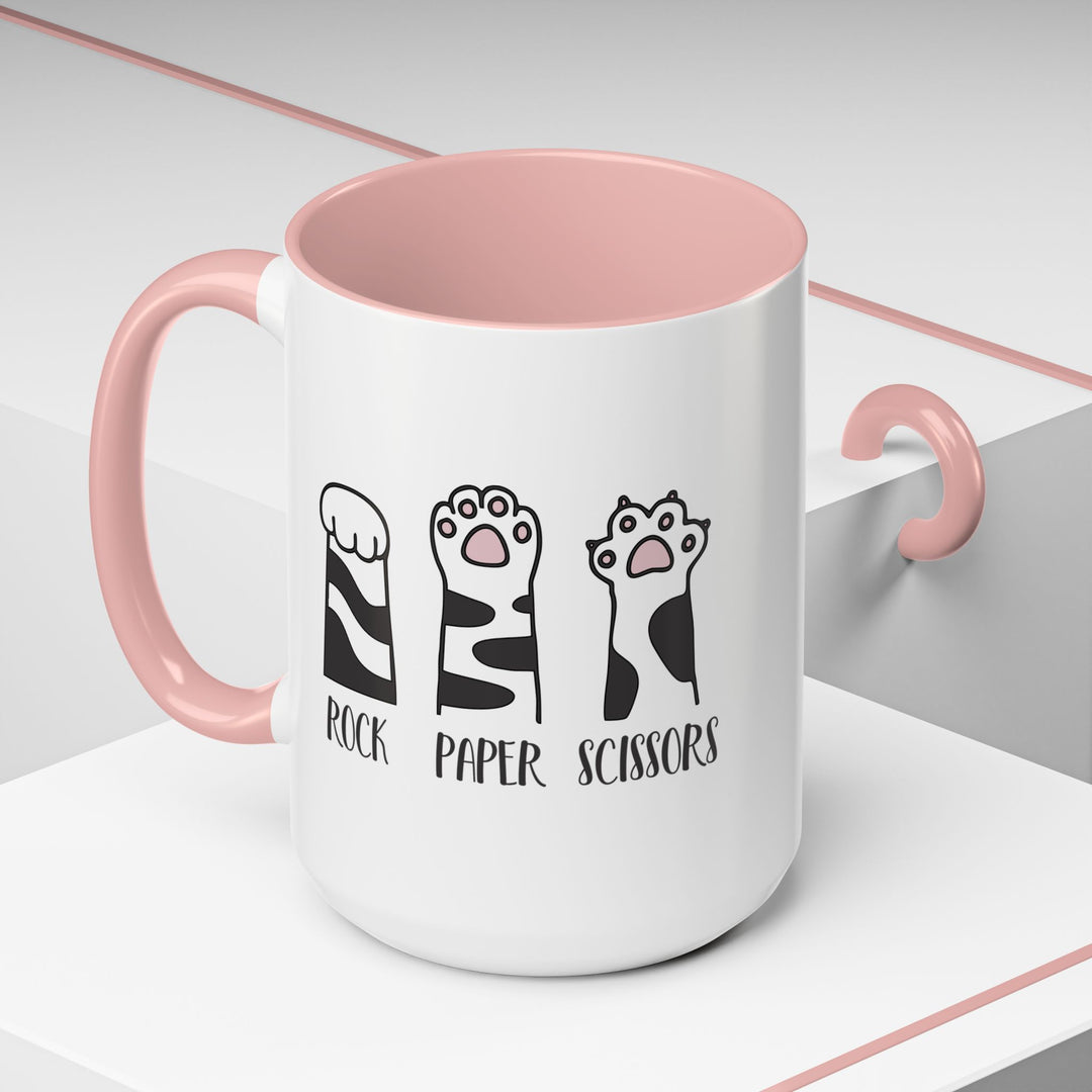 Cat Paw Rock Paper Scissors Mug | Funny Cat Lover Accent Coffee Mug | 11oz &amp; 15oz
