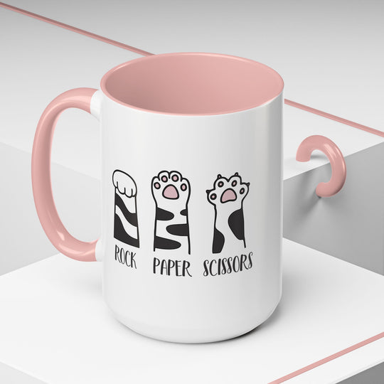 Cat Paw Rock Paper Scissors Mug | Funny Cat Lover Accent Coffee Mug | 11oz &amp; 15oz