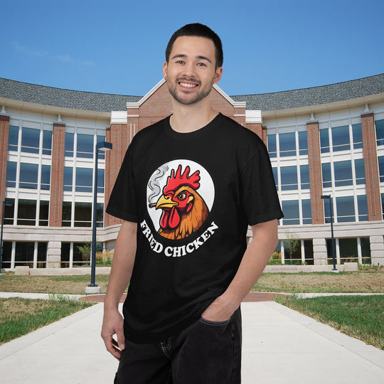 Fried Chicken T-Shirt | Funny Retro Logo Tee with a Rooster Smoking