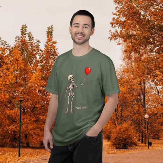 Funny Fall Skeleton and Balloon T-Shirt | Unisex Comfort Colors® Tee