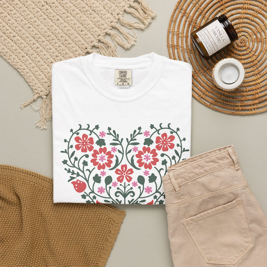 BOHO Floral Heart T-Shirt | Floral Fall Graphic Flowers and Hearts Tee