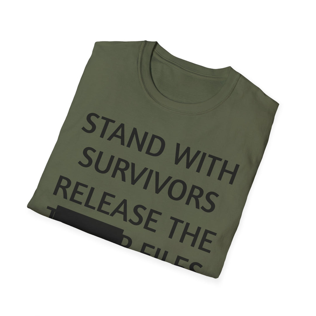 Stand With Survivors Release The [Redacted] Files T-Shirt | Activist Survivor Tee