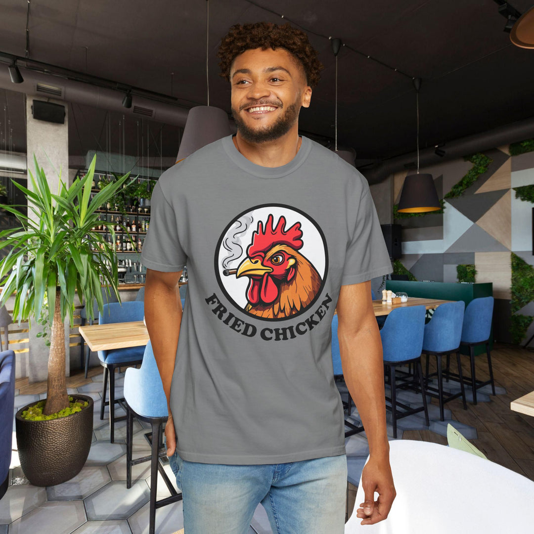 Fried Chicken T-Shirt | Funny Retro Logo Tee with a Rooster Smoking