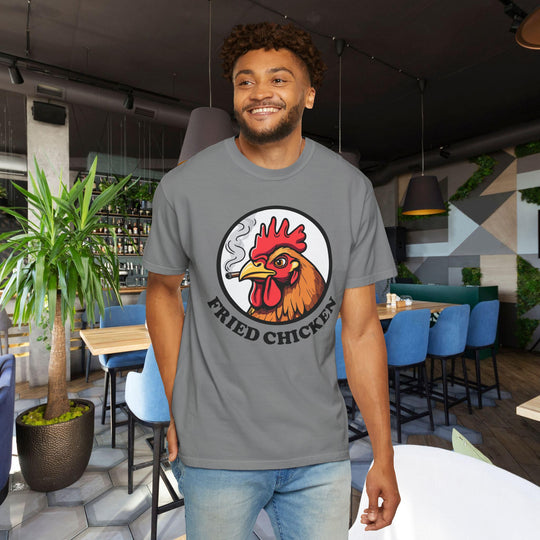 Fried Chicken T-Shirt | Funny Retro Logo Tee with a Rooster Smoking