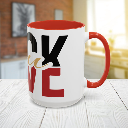 FULU Black Red Script Love Mug | Accent Coffee Mug 11oz 15oz