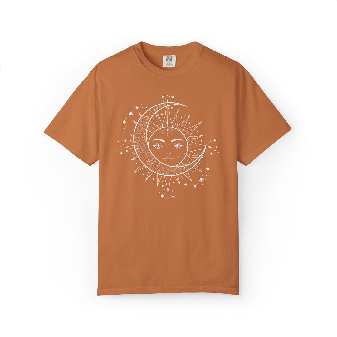 Celestial Boho Moon &amp; Sun Line T-Shirt | Mystical Spiritual Graphic Tee