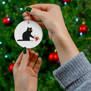 Kamala Harris 2024 Black Cat Ceramic Christmas Ornament