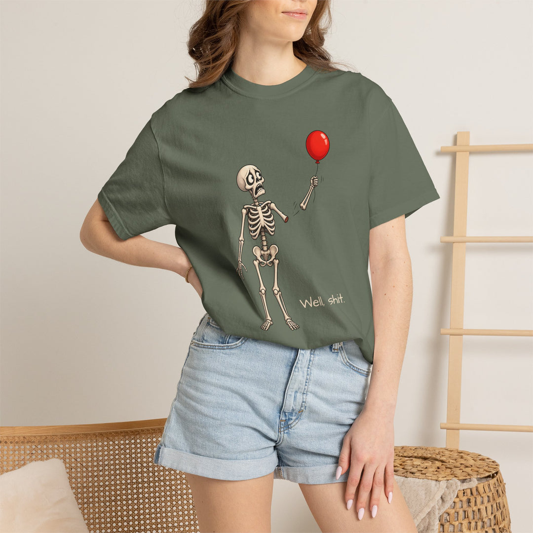 Funny Fall Skeleton and Balloon T-Shirt | Unisex Comfort Colors® Tee