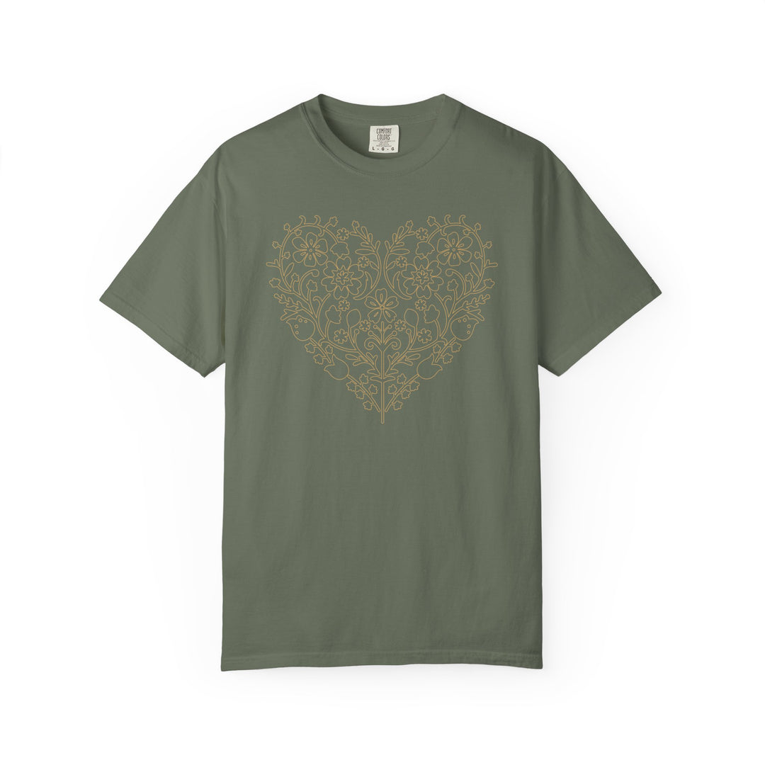 BOHO Floral Heart T-Shirt | Fall Flowers &amp; Hearts Comfort Colors® Tee for Women