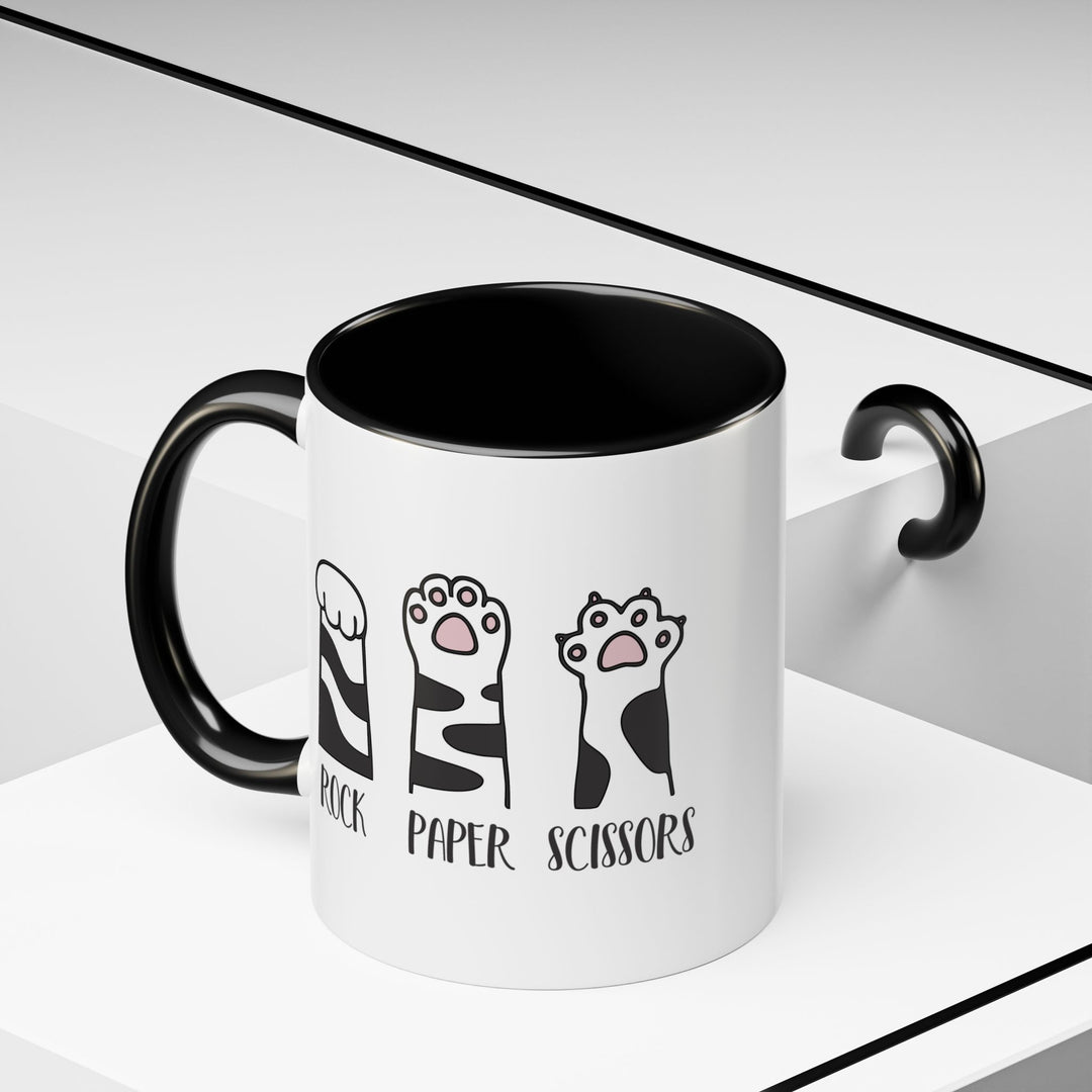 Cat Paw Rock Paper Scissors Mug | Funny Cat Lover Accent Coffee Mug | 11oz &amp; 15oz