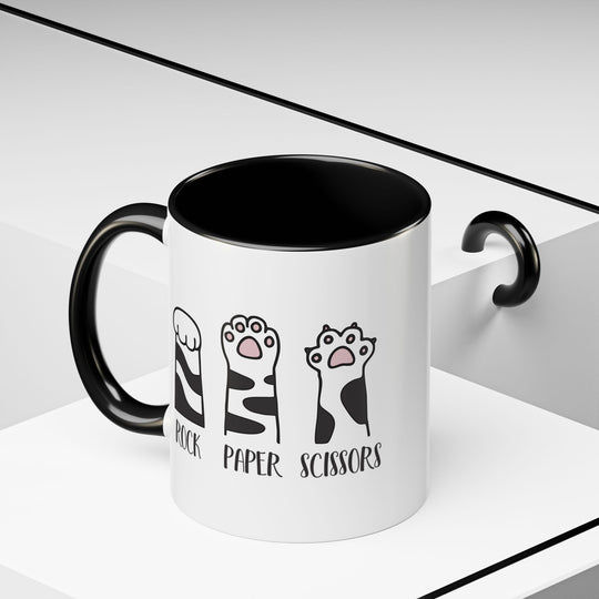 Cat Paw Rock Paper Scissors Mug | Funny Cat Lover Accent Coffee Mug | 11oz &amp; 15oz