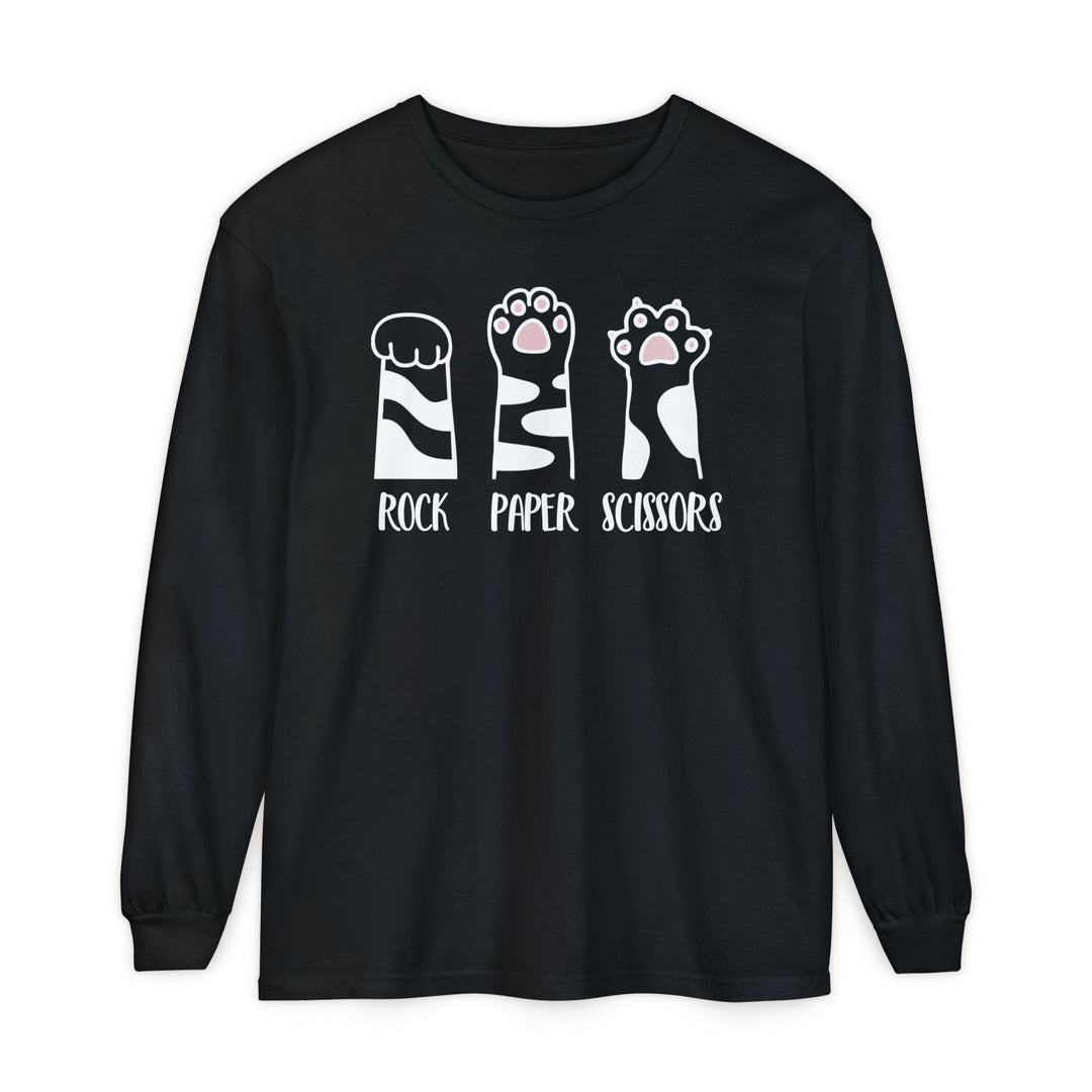 Cat Paw Rock Paper Scissors Long Sleeve Sweatshirt | Cute Cat Lover Fall Sweatshirt