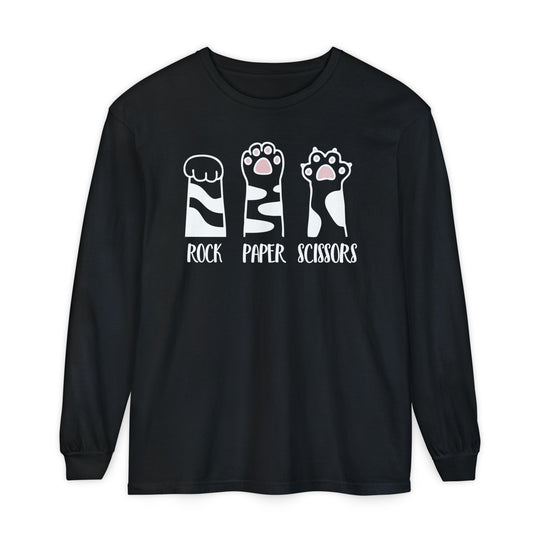 Cat Paw Rock Paper Scissors Long Sleeve Sweatshirt | Cute Cat Lover Fall Sweatshirt