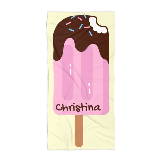 Pink Chocolate Dipped Popsicle Beach Towel | Personalized Name Option