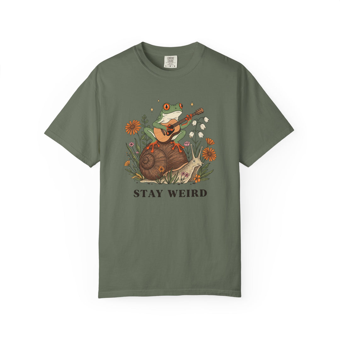 Stay Weird Witchy Halloween Gothic Frog T-Shirt | Frog Playing Guitar Sunflower Tee Comfort Colors® Tee for Women