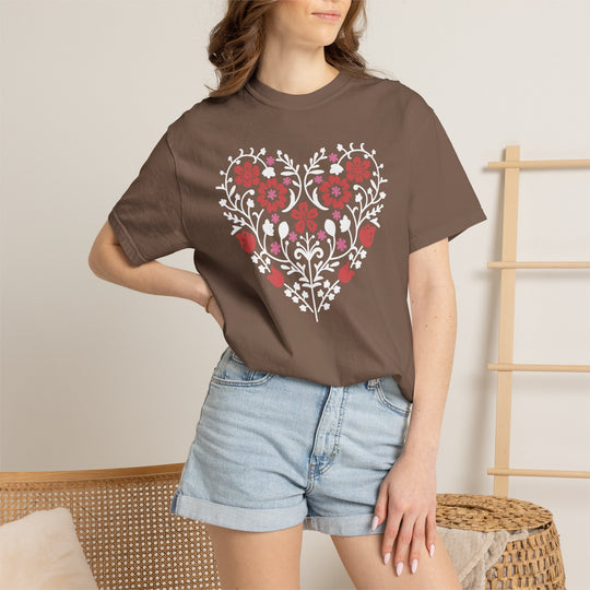 BOHO Floral Heart T-Shirt | Floral Fall Graphic Flowers and Hearts Tee