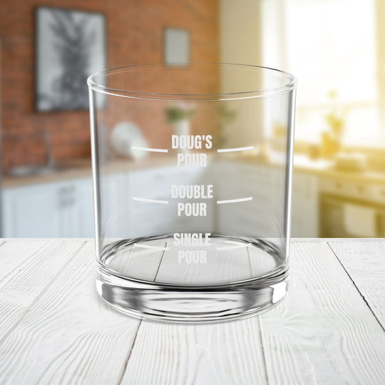 Personalized Pour Lines Measurement Rocks Glass, 10oz | Whiskey Glass with UV Printed Pour Lines | Custom Birthday or Retirement Gift