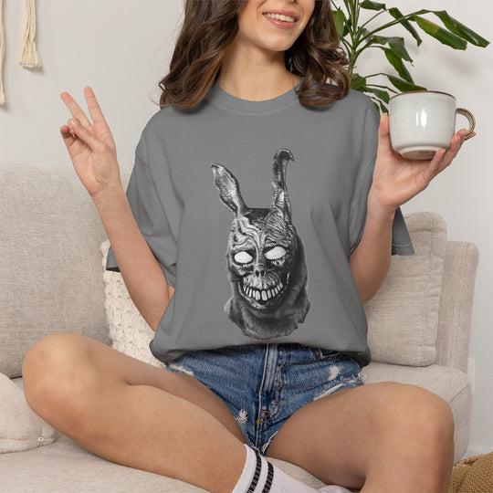 Mad World Donnie Darko Inspired Distorted Rabbit Skull T-Shirt | Dark Surreal Bunny Graphic