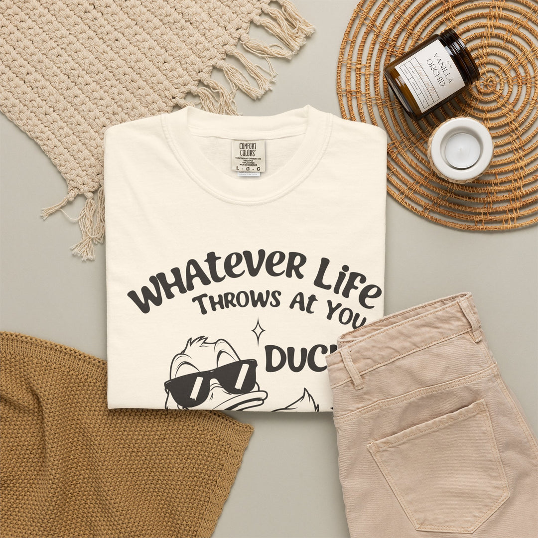 Funny Duck T-Shirt | Whatever Life Throws at You, Duck and Let It Hit Someone Else | Trendy Tee Shirt for Men and Women