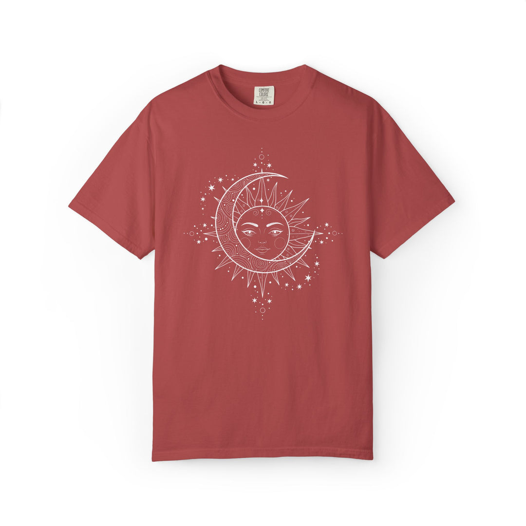 Celestial Boho Moon &amp; Sun Line T-Shirt | Mystical Spiritual Graphic Tee