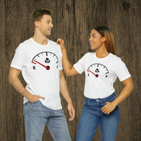 Give a Shit Meter Shirt - Camiseta divertida con indicador de gas corriendo bajo