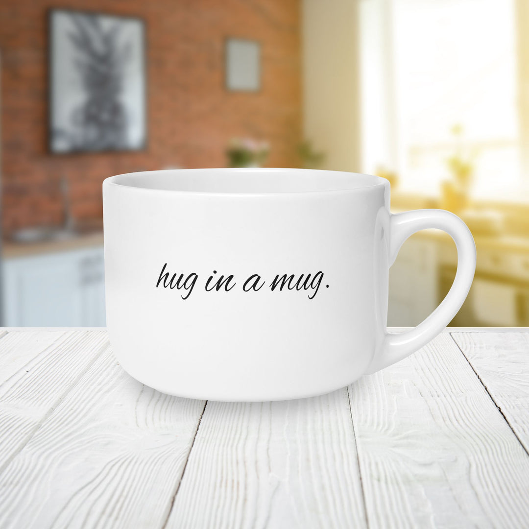 Personalized Script Name with Hug in a Mug Latte Mug | 25oz Ceramic Coffee Mug