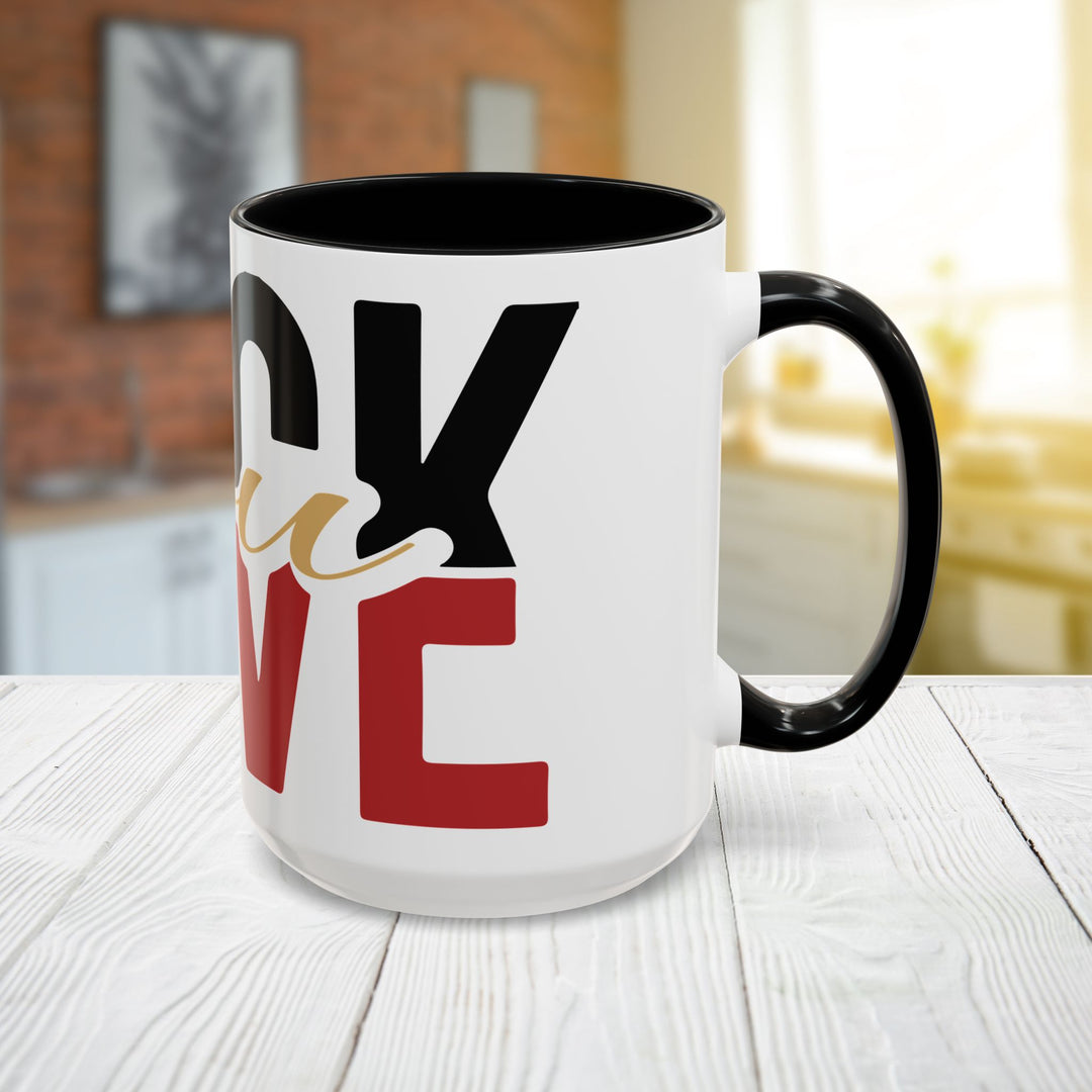 FULU Black Red Script Love Mug | Accent Coffee Mug 11oz 15oz