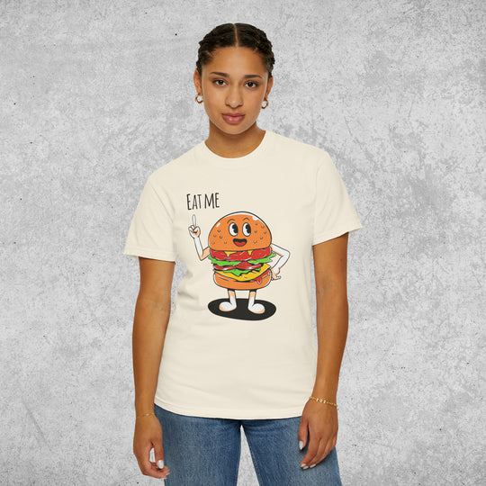 Retro Print 'Eat Me' T-shirt - Hamburger Graphic