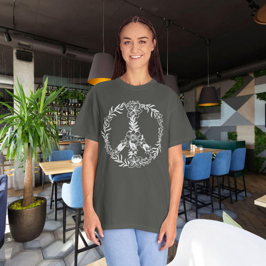 Peace Sign BOHO Floral Heart T-Shirt | Fall Flowers &amp; Hearts Comfort Colors® Tee for Women