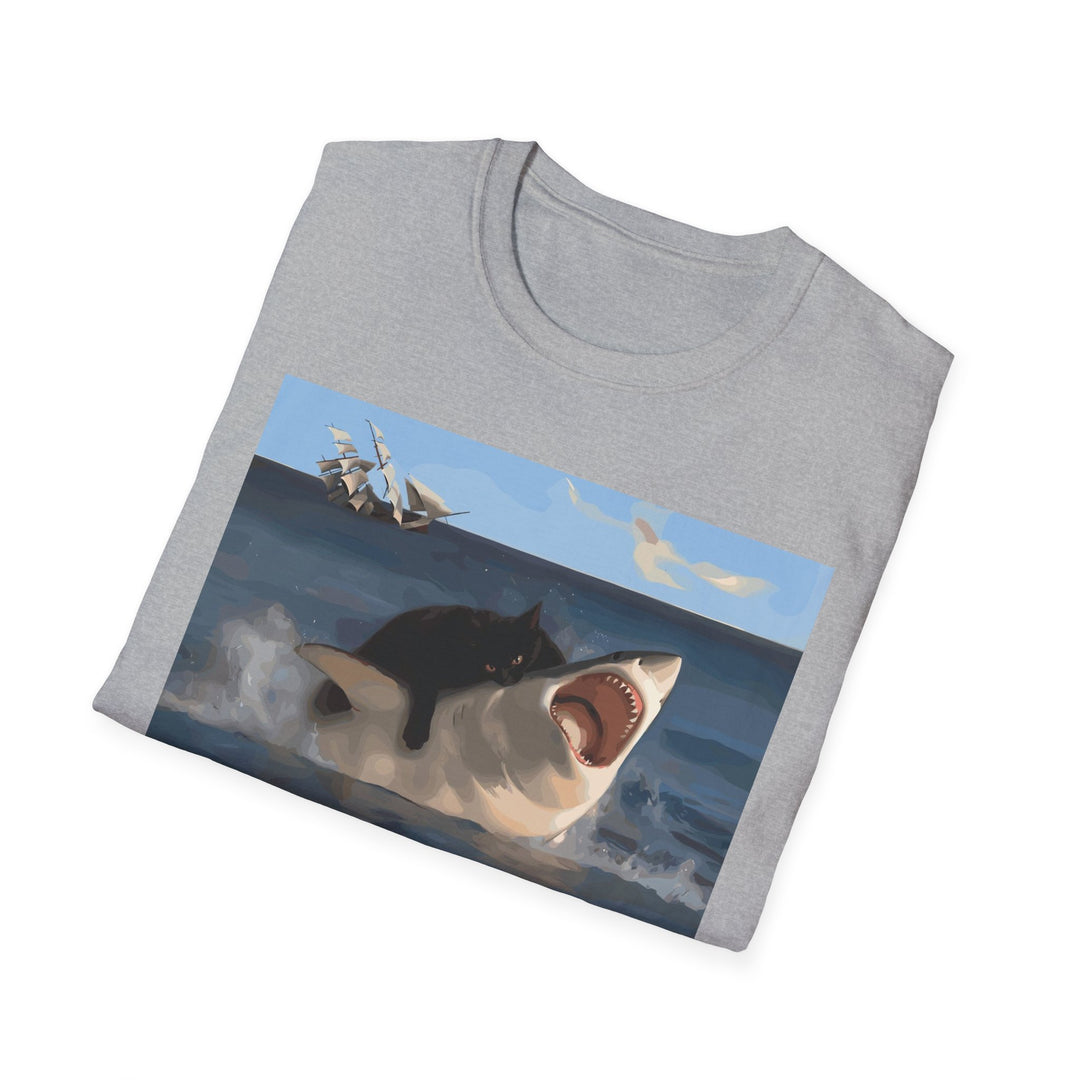 Cat vs. Shark T-Shirt - David & Goliath-Inspired Battle Graphic Tee for Animal Lovers