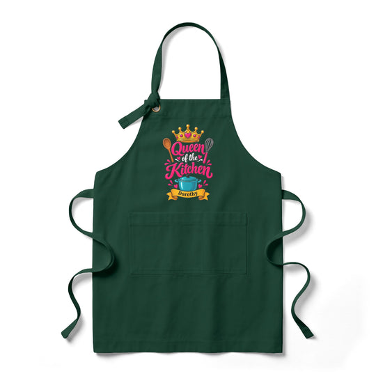 Personalized Queen of the Kitchen Apron with Crown and Utensils | Custom Name Apron | Christmas Gift for Her