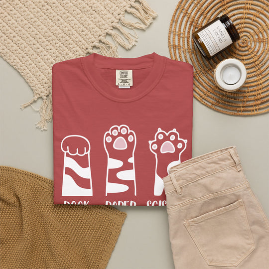 Rock Paper Scissors Cat T-Shirt | Funny Cat Lover Shirt with Cat Paws