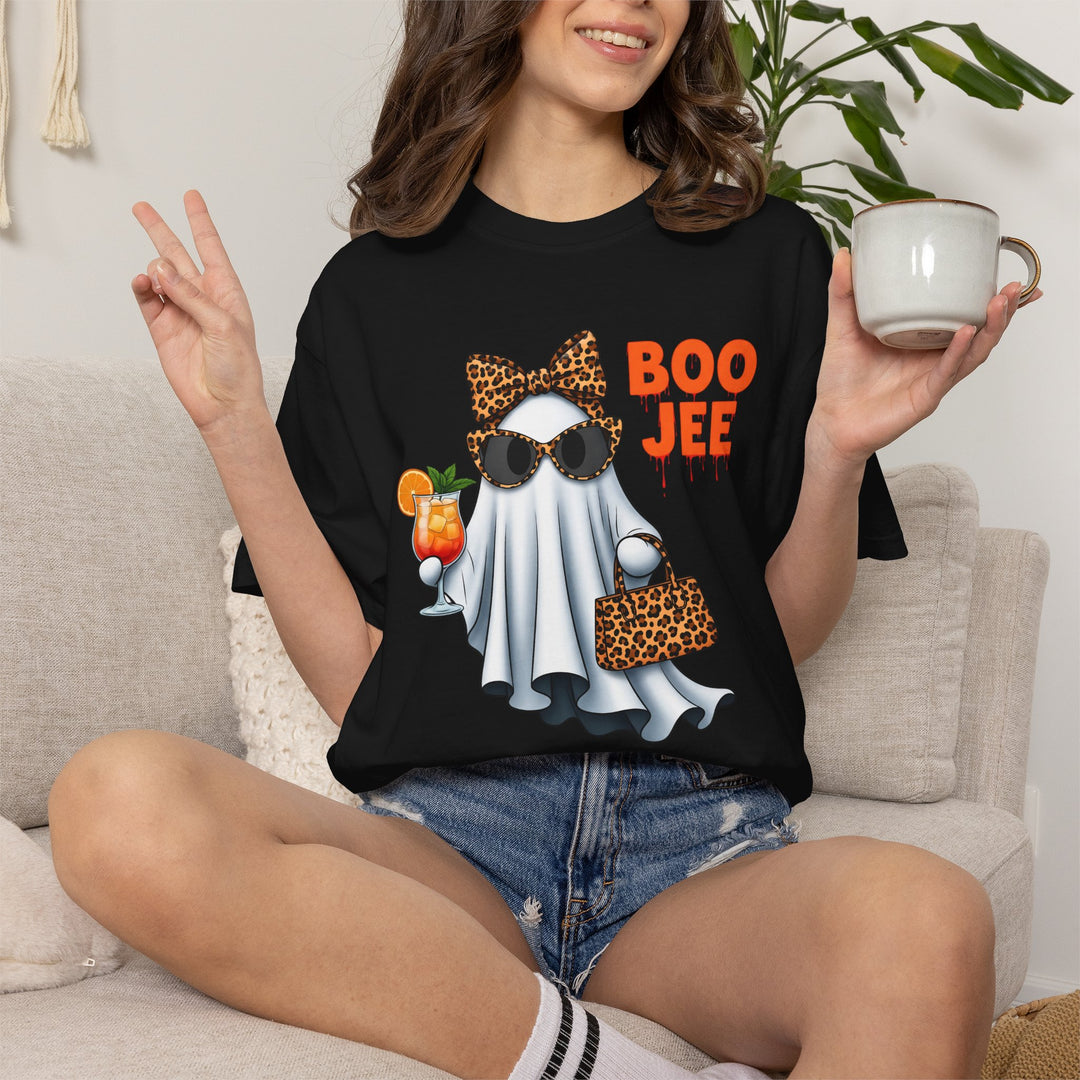 Funny Fall Boo Jee T-Shirt | Fancy Ghost with Designer Bag and Cocktail | Unisex Comfort Colors® Tee