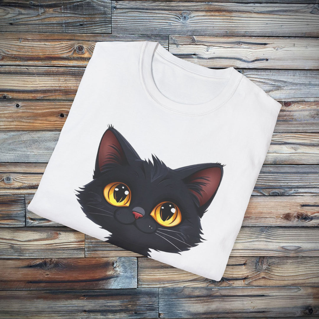 Cute Black Cat Unisex Tee - Softstyle T-Shirt, Funny Cat Lover Gift, Halloween Shirt