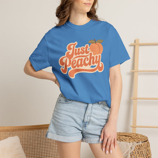 Just Peachy T-Shirt | Retro Graphic Tee | Vintage Summer Short Sleeve Shirt