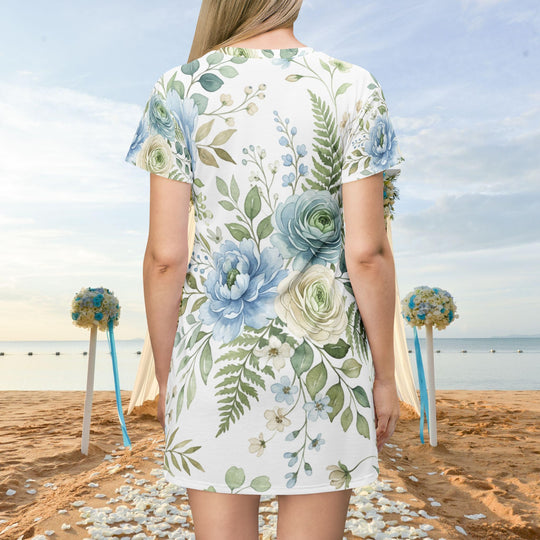 Blue &amp; Sage Watercolor Floral Dress | Romantic Botanical Print Dress